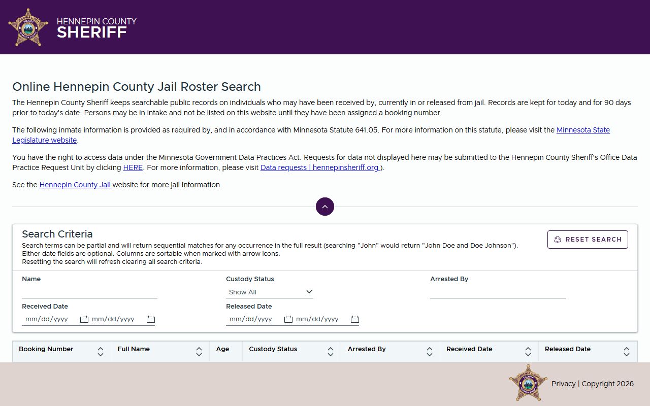 Hennepin County jail roster search app